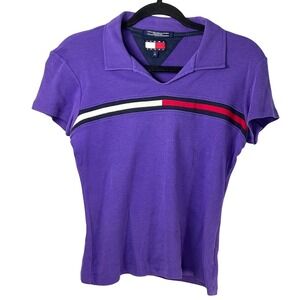 Tommy Jeans Vintage Retro Purple Polo Short‎ Sleeve 90s Streetwear Large Grunge